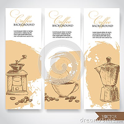 Set of coffee banners. Vintage hand drawn design elements Vector Illustration