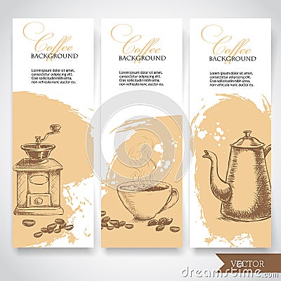 Set of coffee banners. Vintage hand drawn design elements. Vector Illustration