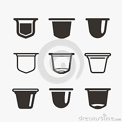 Set of the coffee capsules. Vector flat icons. Vector Illustration