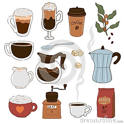 Set of coffee items isolated on white background. Vector graphics Vector Illustration