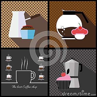 A set of coffee items Vector Illustration