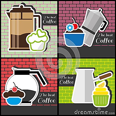 A set of coffee items Vector Illustration