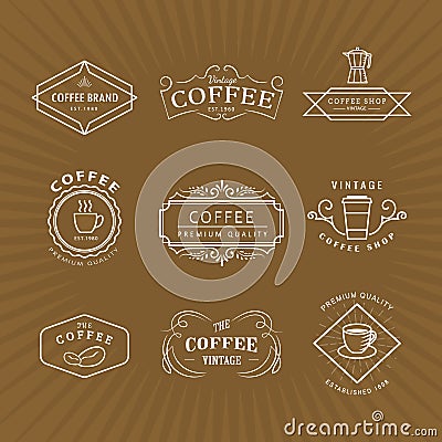 Set coffee logo vintage label blackboard retro vector Vector Illustration