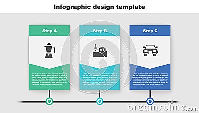 Set Coffee moca pot, Village landscape and Car. Business infographic template. Vector Vector Illustration