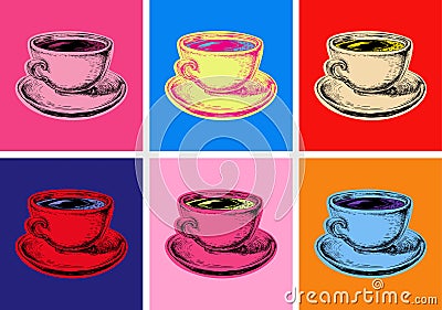 Set Coffee Mug Vector Illustration Pop Art Style Vector Illustration