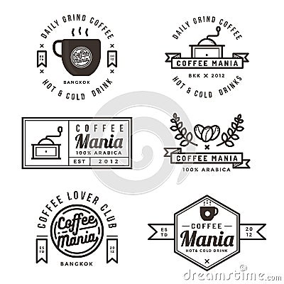 Set of coffee shop labels, banner, ribbon, logo and badges. Flat design. Vector Illustration