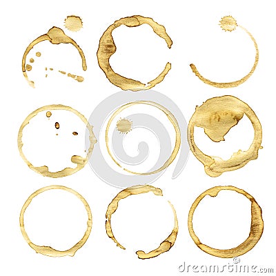 Set of Coffee Stain, Isolated On White Background Stock Photo