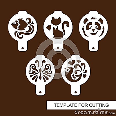 Set of coffee stencils. For drawing picture on cappuccino, macchiato and latte . Stock Photo