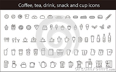 Set of Coffee, Tea, Drink, Snack, and Cup. vector Vector Illustration