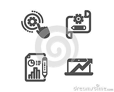 Cogwheel settings, Cogwheel blueprint and Report document icons. Sales diagram sign. Vector Vector Illustration