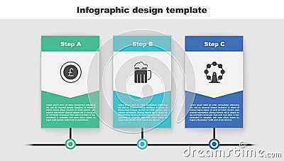 Set Coin money with pound, Wooden beer mug and London eye. Business infographic template. Vector Vector Illustration