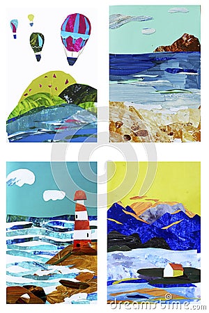 Set of collage landscapes illustration Cartoon Illustration