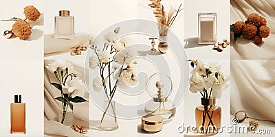 Set collage vintage space art nature copy perfume romantic bouquet flower Stock Photo