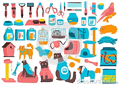 Set, Collection of Accessories Equipment for Pets. Vector Illustration