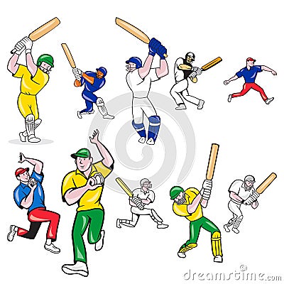 Cricket-player-CARTOON-SET Cartoon Illustration