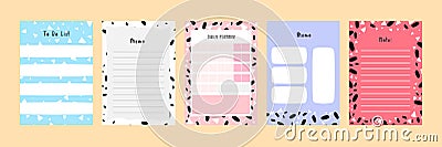Set collection of colorful blank memo note letter file document diary book template layout with abstract terrazzo seamless pattern Vector Illustration