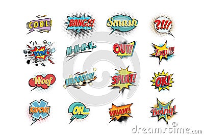 Set collection comic phrases words Vector Illustration