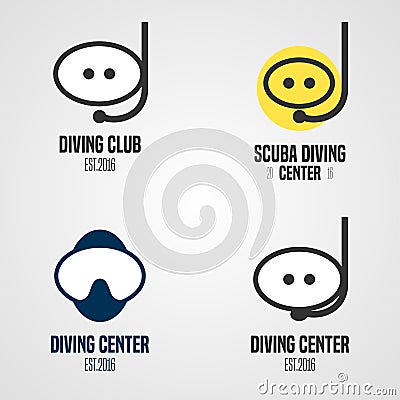 Set, collection of diving, snorkeling vector icons, sign, symbol, emblem, logo Vector Illustration