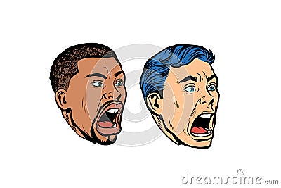 Set collection head Caucasian and African man Vector Illustration