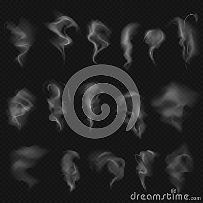 Set, collection, layouts, templates, realistic smoke, couple, against dark background. Vector Illustration