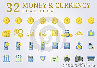 set collection of money currency flat icon illustration design Cartoon Illustration