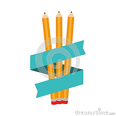 Set collection pencil with ribbon Vector Illustration