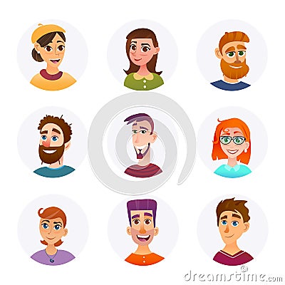 Set Collection Portraits Smiling People Cartoon Stock Photo