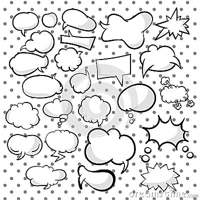 Set, collection of speech and think cartoon bubbles. Different empty doodle bubbles for texts. Variety forms. Vector Vector Illustration