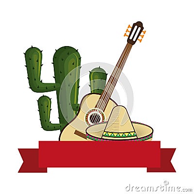 Set collection traditional mexican elements with cactus Vector Illustration