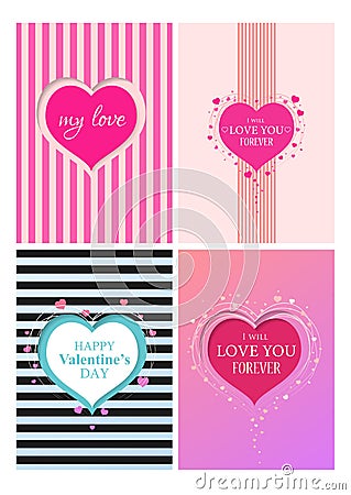 Set Collection Valentines card heart Vector Illustration