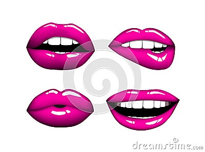 Set or collection of various type of pink lips. Vector Illustration