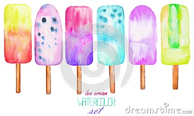 Set, collection with the watercolor citrus ice lolly, frozen juice Vector Illustration