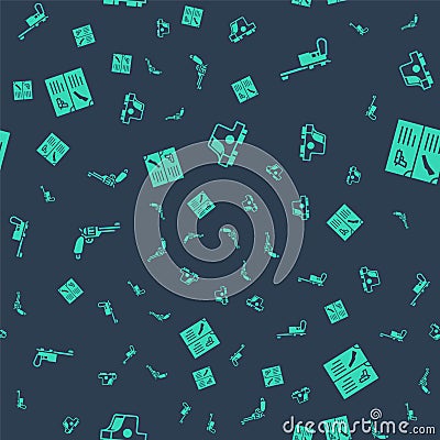 Set Collimator sight, Mauser gun, Revolver and Weapon catalog on seamless pattern. Vector Vector Illustration