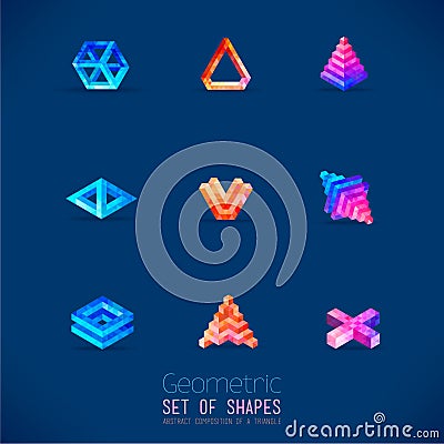 Set of color abstract geometric figures collected from a triangle. Vector Illustration