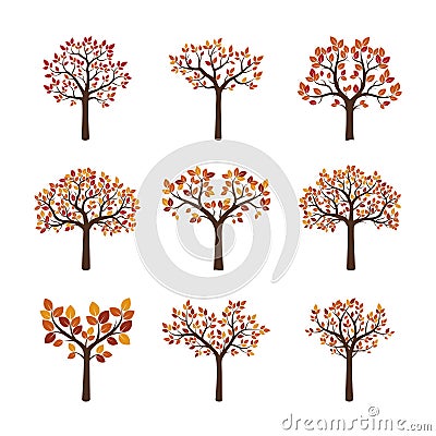 Set of color Autumn trees. Stock Photo