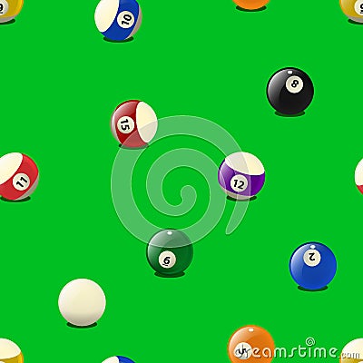 Set of color billiards balls, seamless pattern. Vector Illustration