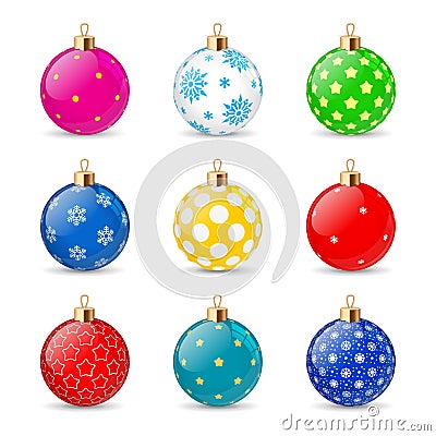 Set of color Christmas balls on a transparent background. Stocking Christmas decorations. Stocking element New Years Vector Illustration