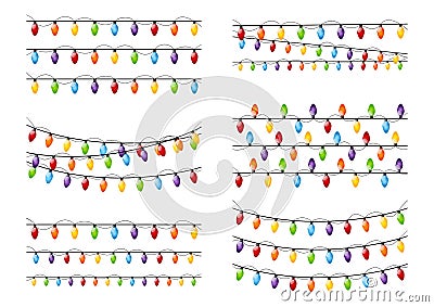 Set of color Christmas light bulbs Vector Illustration