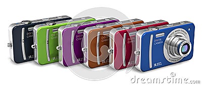 Set of color compact digital cameras Stock Photo