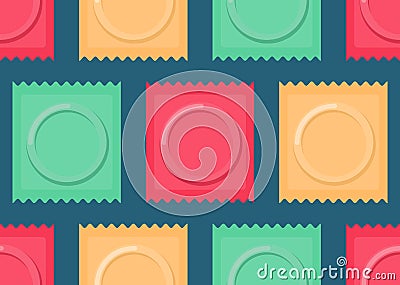 Set color Condom packed seamless pattern. Contraceptive background. Sex protection texture Vector Illustration