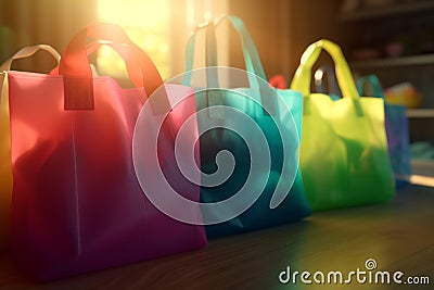 set of color eco-friendly shopping bags. A variety of colorful reusable bags Stock Photo