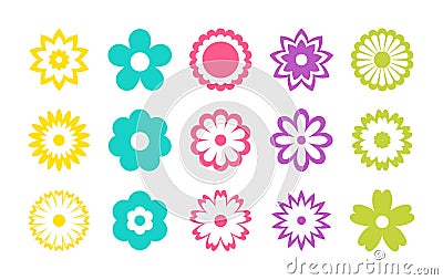 Set of color Flowers icons. Greeting cards. Stickers and labels. Mothers Day, Womens day Vector Illustration