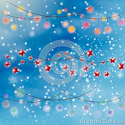 Set of color garlands, Christmas decorations lights effects isolated on grey background. Vector Illustration