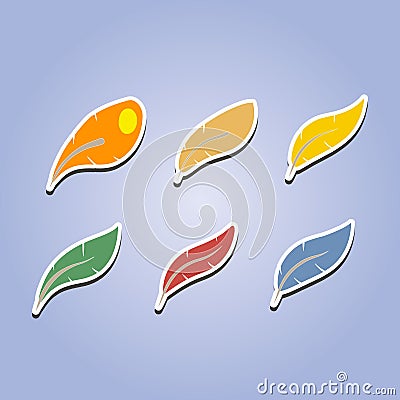 Set of color icons with feathers Vector Illustration