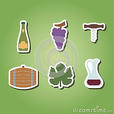 set of color icons with symbols of wine making Stock Photo