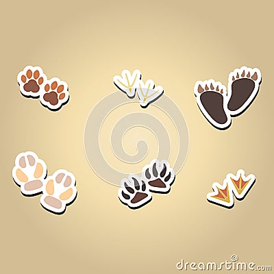 Set of color icons with traces of animals and birds Stock Photo