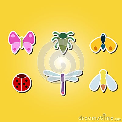Set of color icons with various insects Vector Illustration