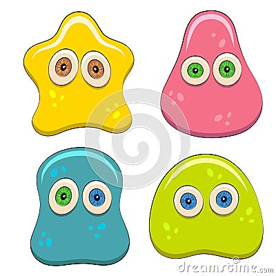 Set of color illustrations with jelly characters. Isolated vector objects. Vector Illustration