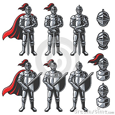 Set of color knights Vector Illustration