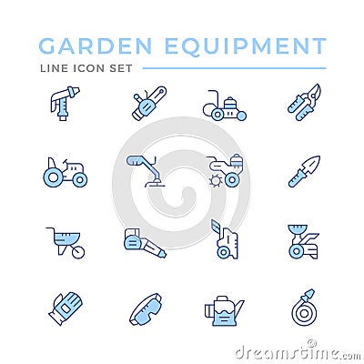 Set color line icons of garden equipment Vector Illustration